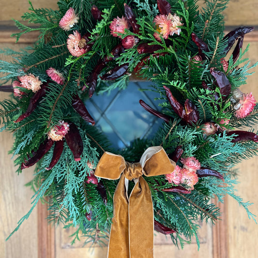 Luxury Red Hot Chilli Flower Christmas wreath - pre order